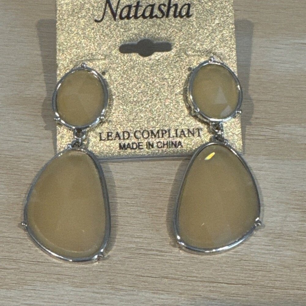Natasha Beige 2-1/8” Dangle Drop Post Earrings